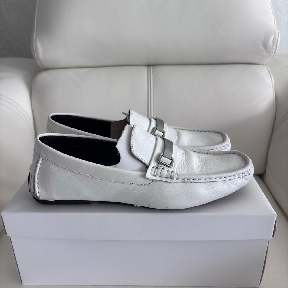 Calvin Klein Shoes Mens Maddix Penny Loafers White Leather 11M